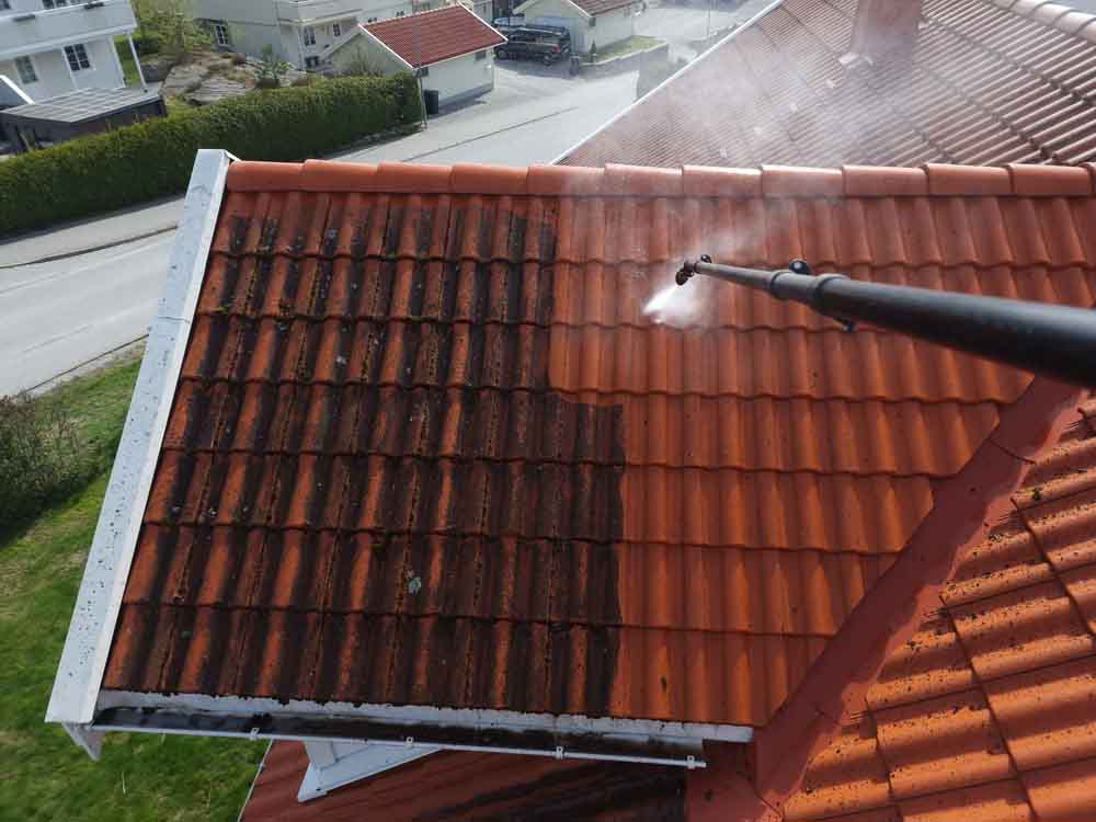 roof being cleaned